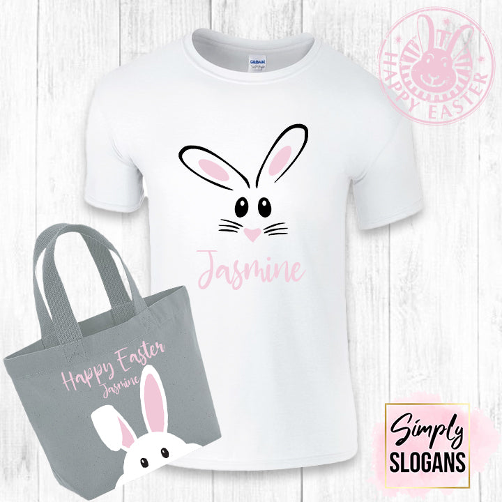 Personalised 'Happy Easter' T-Shirt and Bag Bundle (Pink)