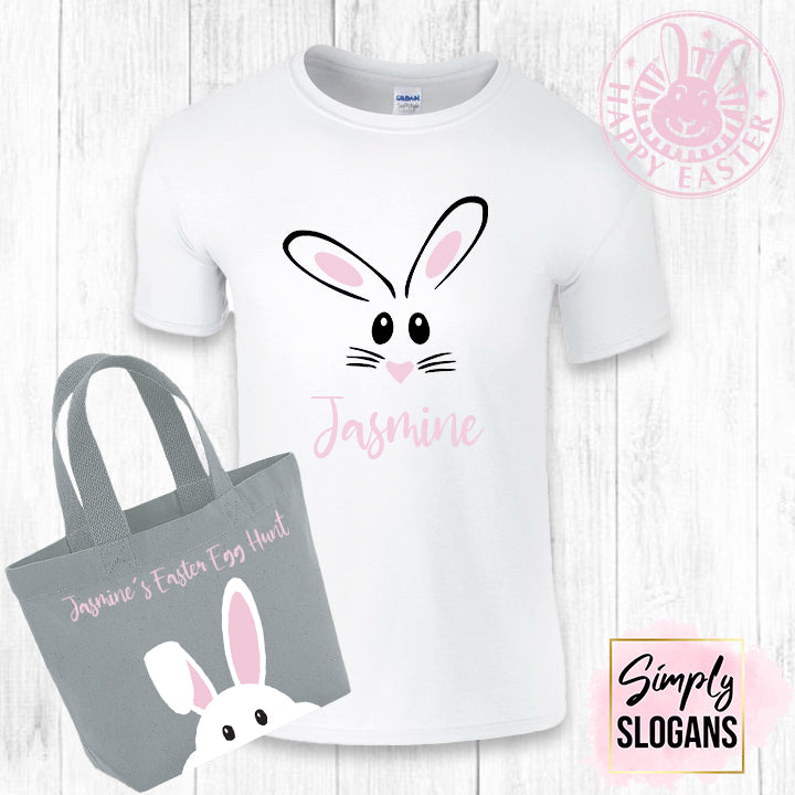 Personalised 'Easter Egg Hunt' T-Shirt and Bag Bundle (Pink)