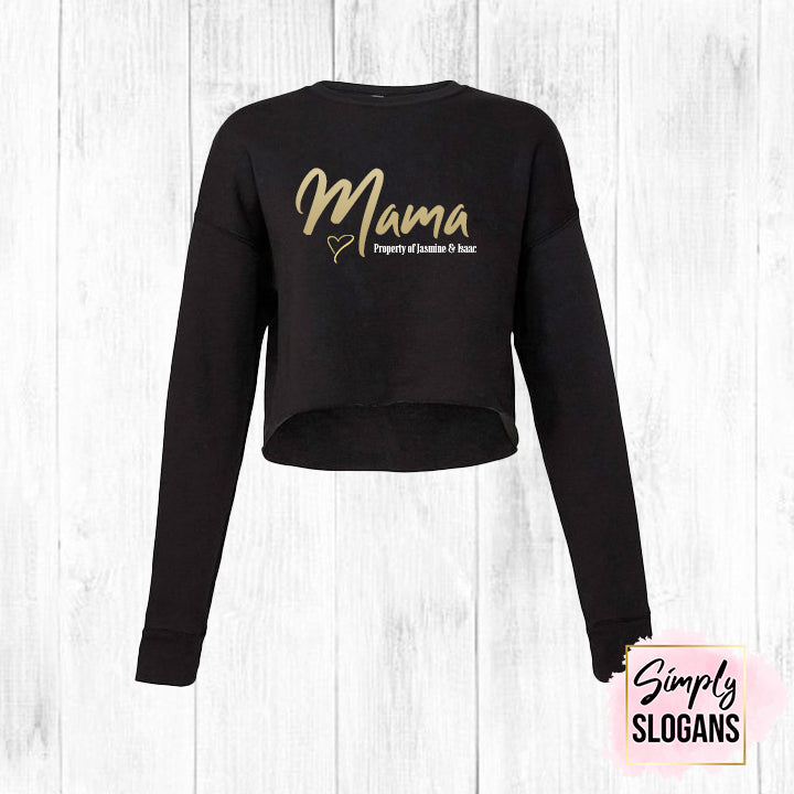 'Mama Property Of' Cropped Crew Fleece - Black